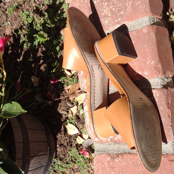 SARTO Leather Slide Sandal Low Chunky Heel 8 - Picture 9 of 12